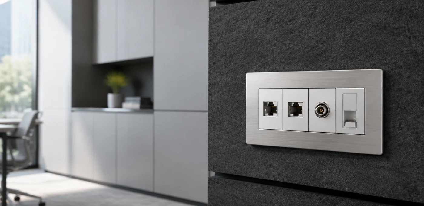 IGOTO RJ45 television and communication outlet series in a modern office