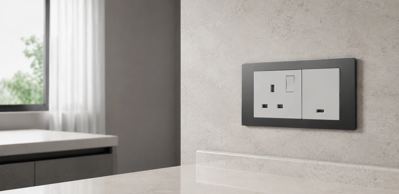IGOTO power socket and USB-C charging series in a hospitality interior