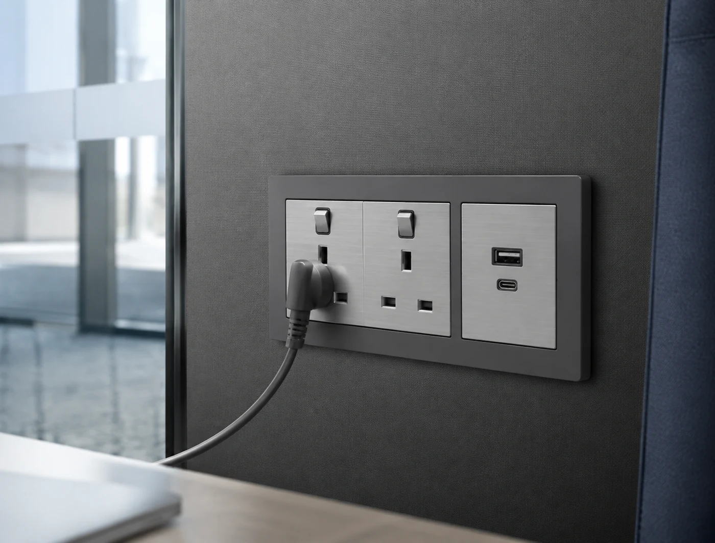 IGOTO power socket and USB charging outlet series in a commercial interior