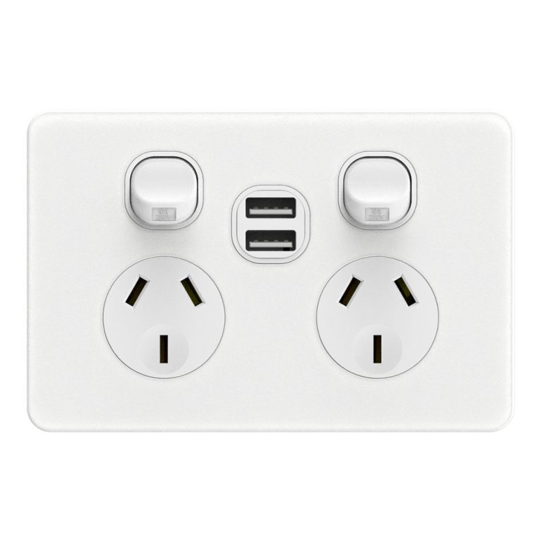 FS315-USB – 10A Horizontal Double Power Points With 2A USB