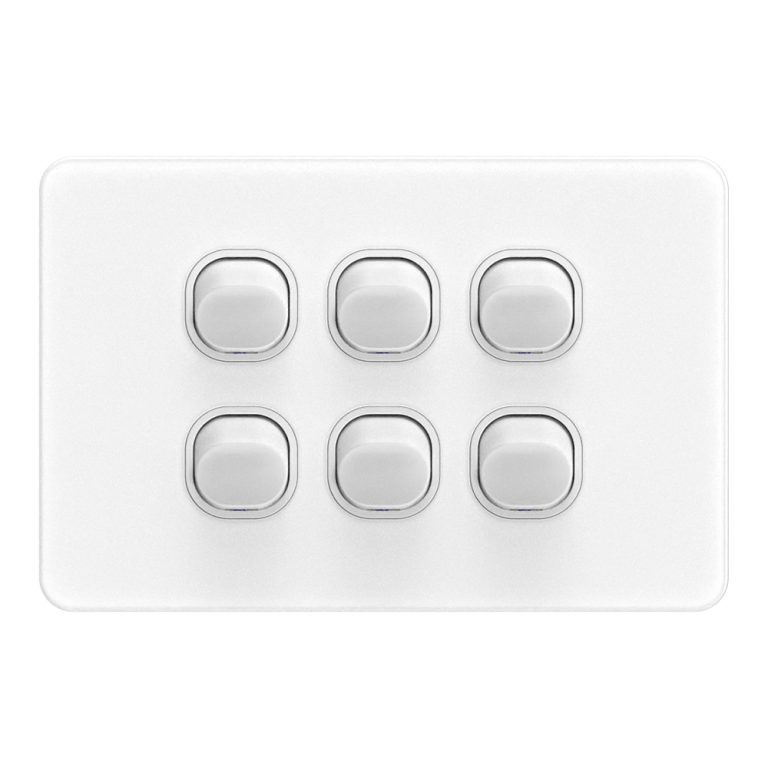 FS312/FS311 – 6 Gang 2 Way Switch 10A/16A – AS/NZS 3112 Acrylic