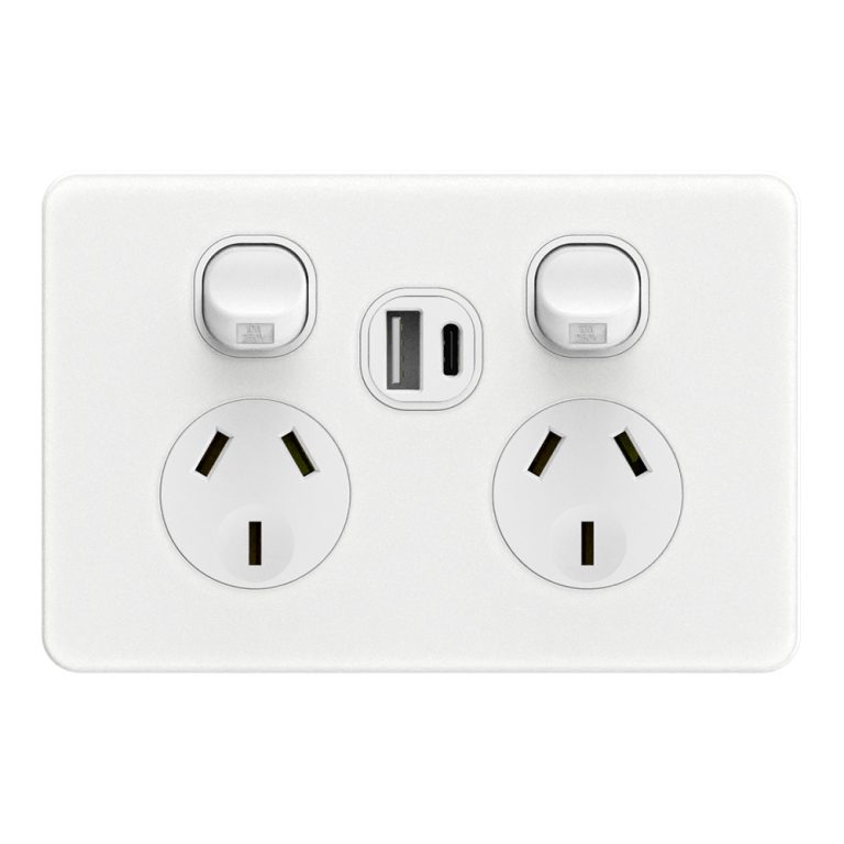 FS315-A+C – 10A Horizontal Double Power Points With Type-C+USB 5V 2A