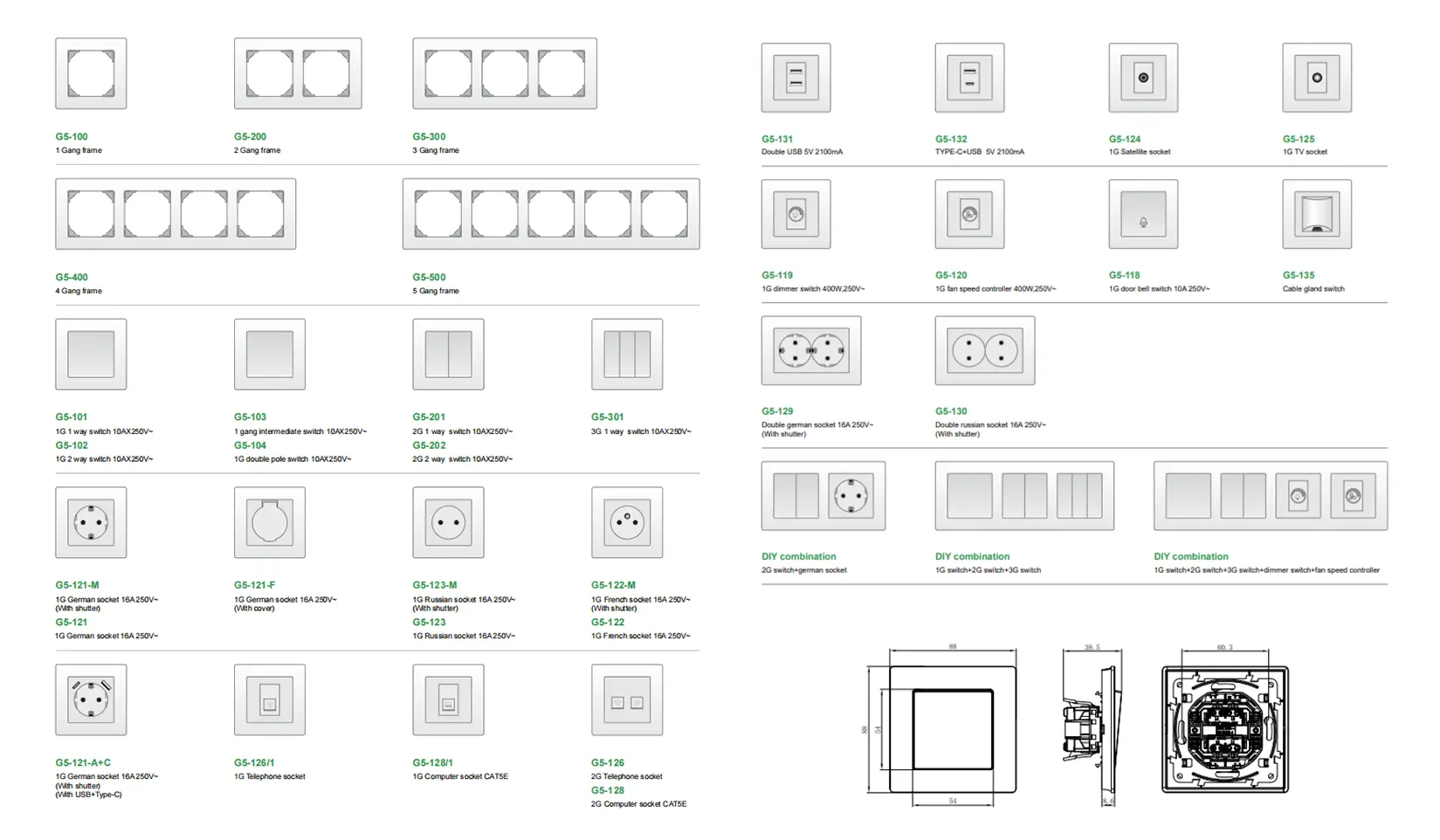 G5 pc panel european wall switch & socket 1 - IGOTO