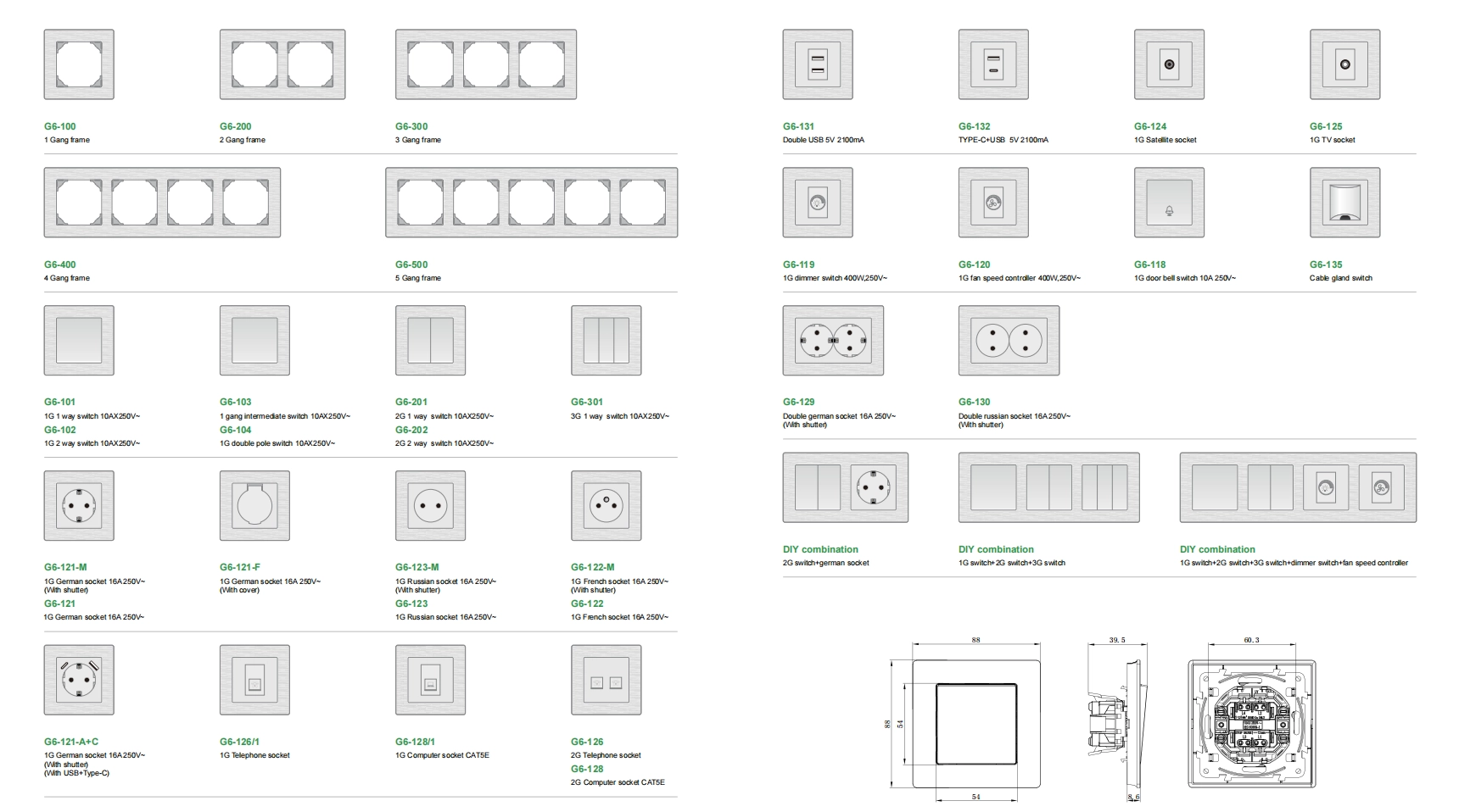 G6 pc panel european wall switch & socket 1 - IGOTO
