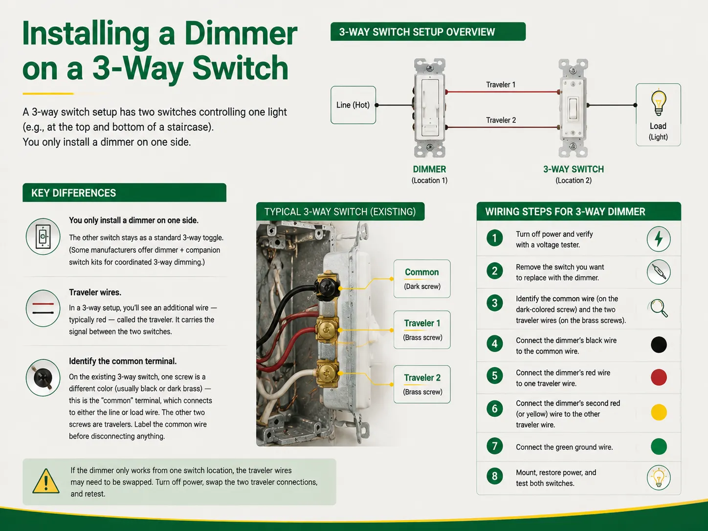 Installatie van een dimmer op een 3-weg schakelaar
