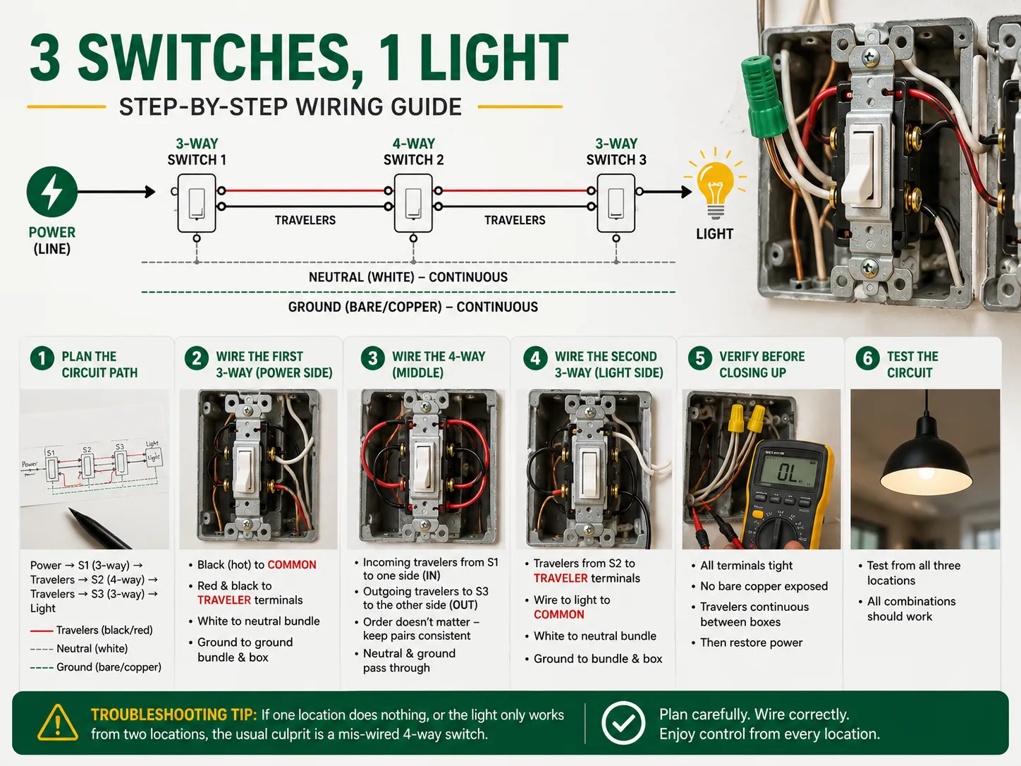 Step-by-Step Wiring: Three Switches, One Light