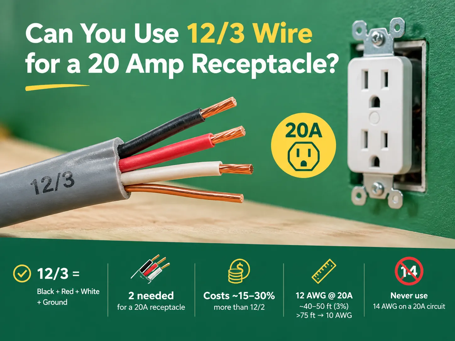 Can You Use 12/3 Wire for a 20 Amp Receptacle?