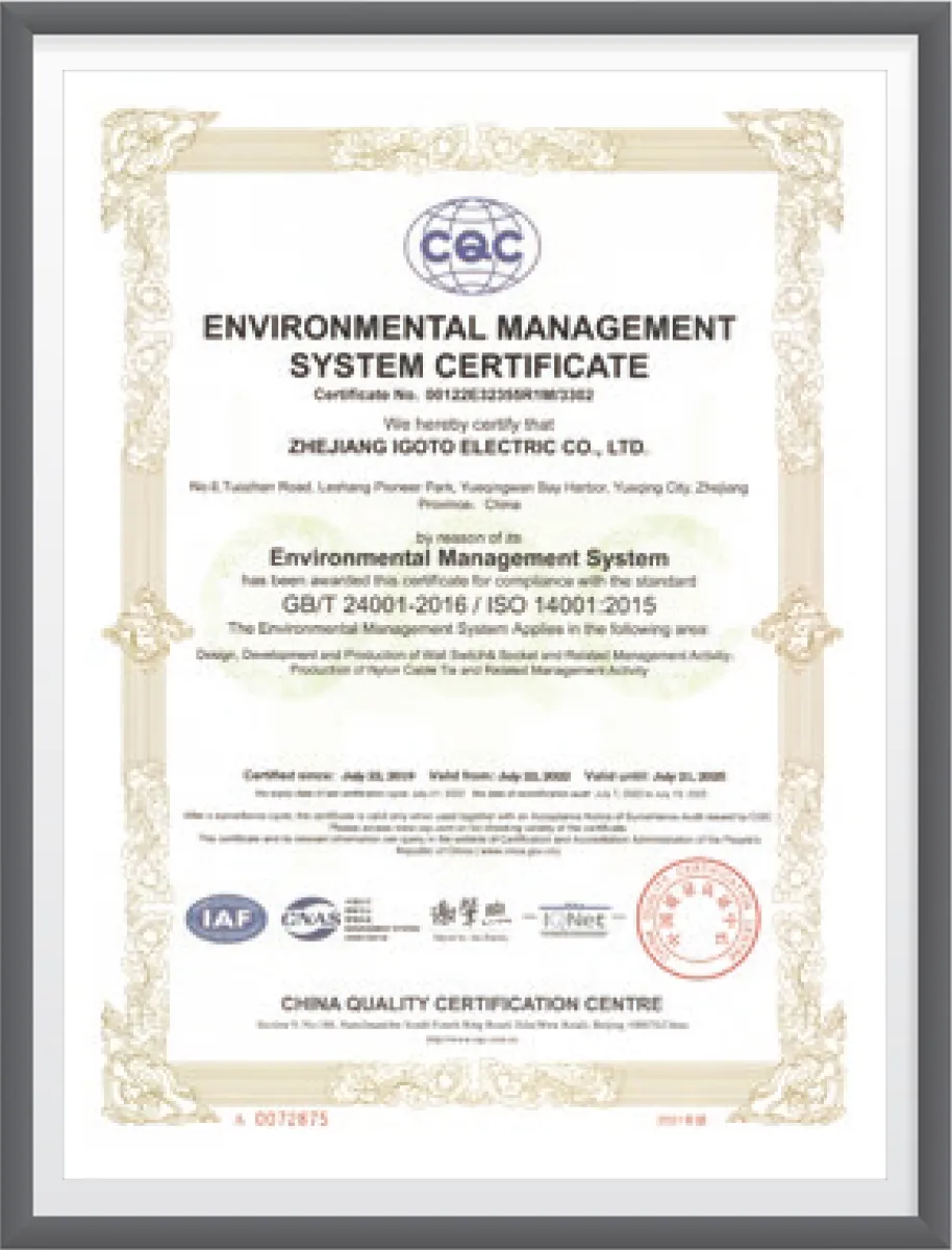 IGOTO ISO 14001 environmental management system certificate