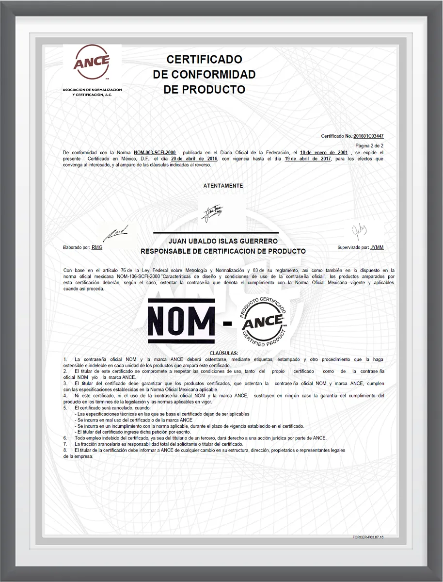 IGOTO NOM product conformity certificate for Mexico