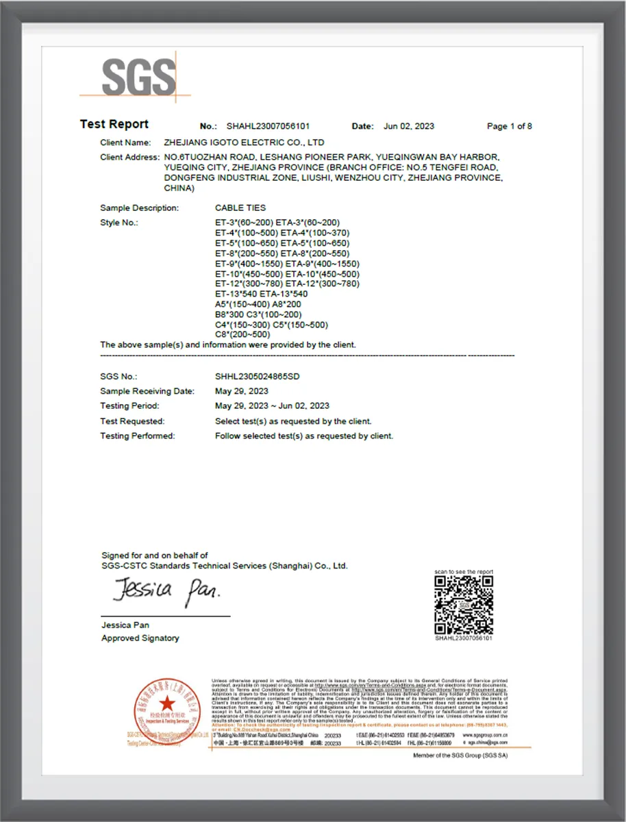 IGOTO SGS RoHS test report for cable ties