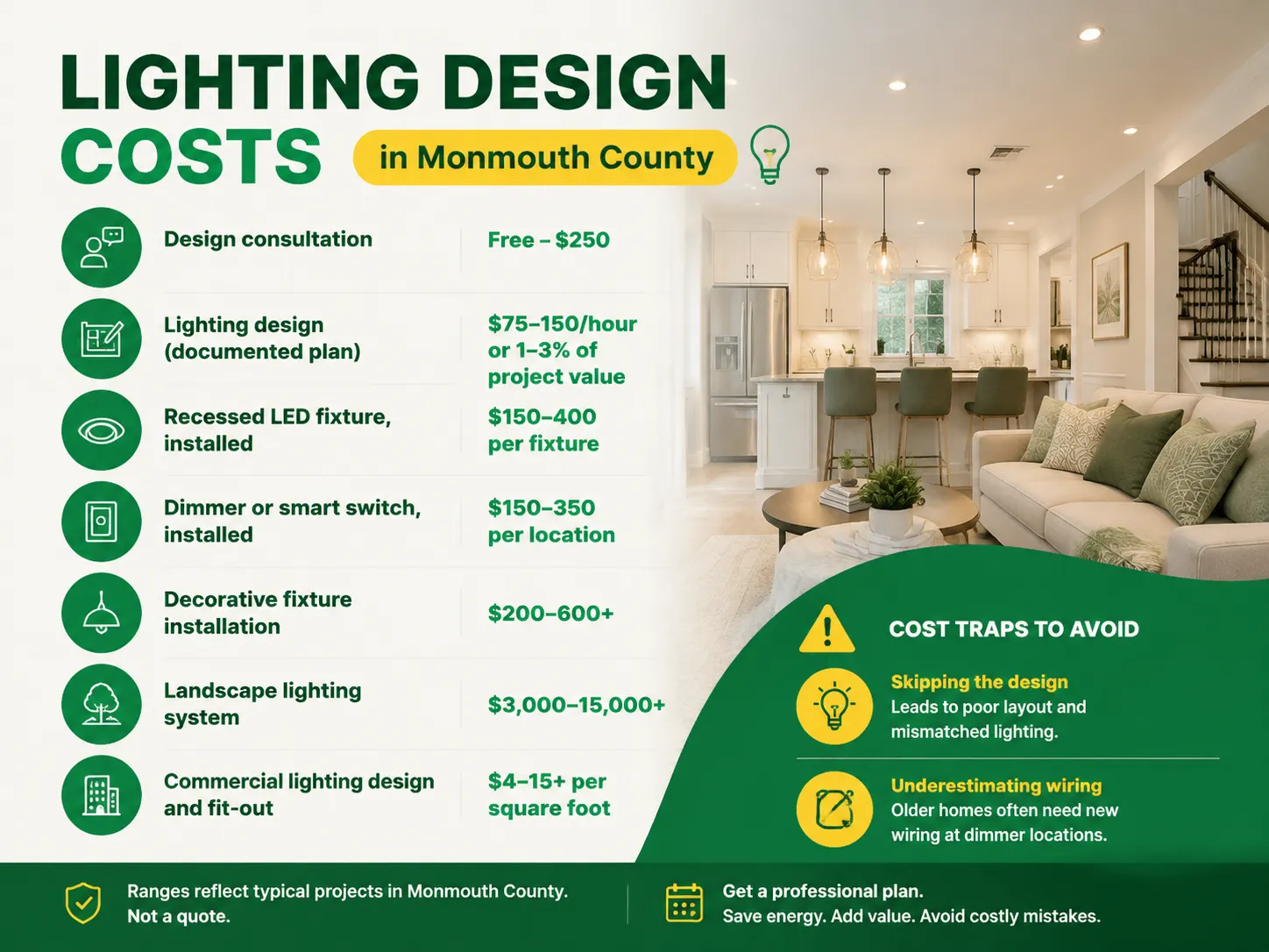 Wat verlichting ontwerp kost in Monmouth County