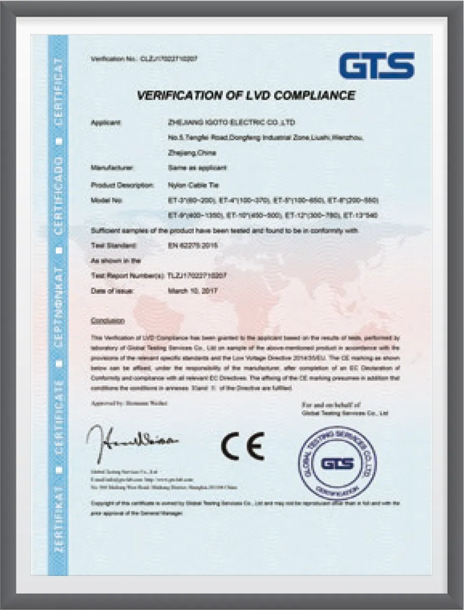 IGOTO CE LVD verification for nylon cable ties