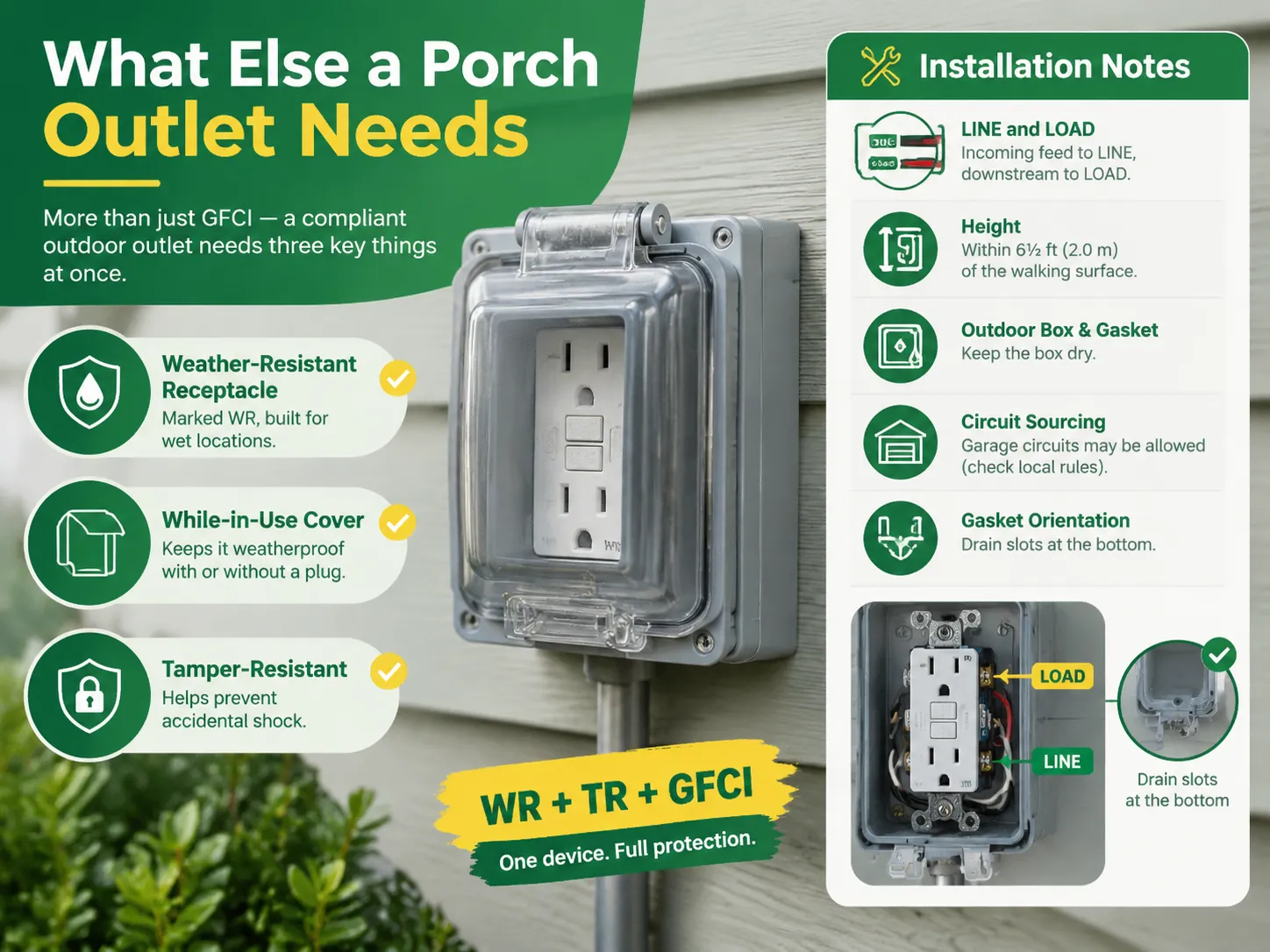 What Else a Porch Outlet Needs and Installation Notes